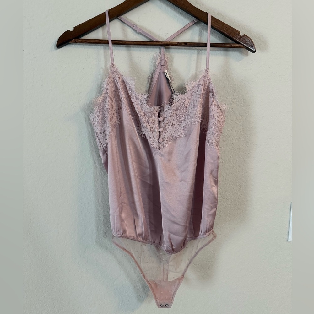 Abercrombie & Fitch Mauve Lace Trim Cami Bodysuit